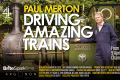 Offizielles Filmplakat der Channel 4 Serie „Paul Merton: Driving Amazing Trains“ mit Paul Merton vor einer historischen Dampflokomotive.